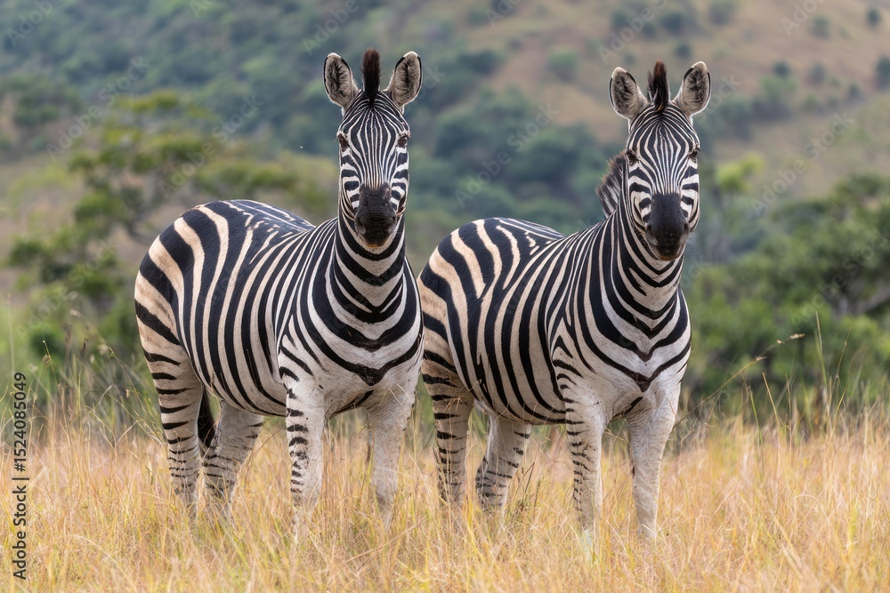 Obraz premium Close Encounter with Two Zebras in Their Natural Habitat