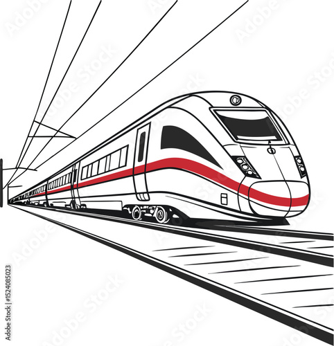 Modern High-Speed Train on Tracks: Sleek Digital Vector Art