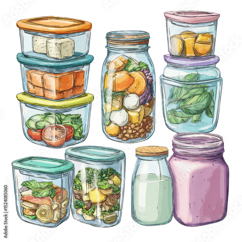Colorful and Organized Containers Filled with Fresh Vegetables, Fruits, and Healthy Meals for Meal Prep and Storage in a Modern Kitchen Setting
