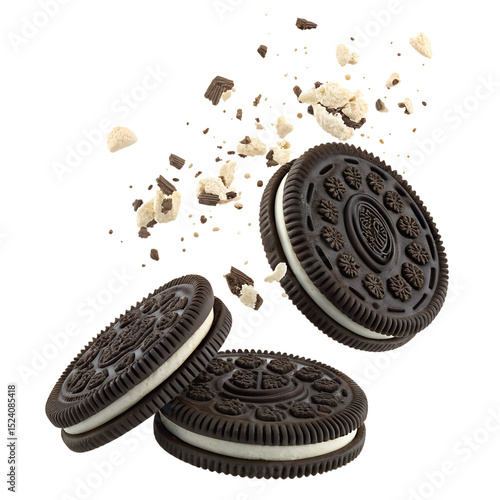 Oreo Cookies 3d icon in cartoon plastic style minimal isolated on transparent white background