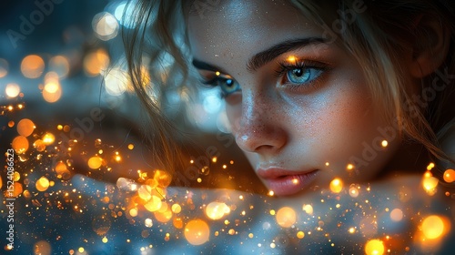 Underneath the pulsating glow of neon lights, a woman navigated the digital labyrinth of a bustling city street, her face illuminated by the soft glow of her smartphone's screen 