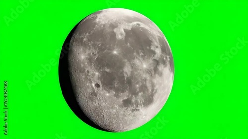 Realistic isolated full moon on green screen background for astronomy, space, or sci-fi themes