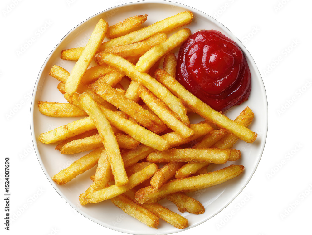Golden French fries with ketchup on a plate Golden French fries with ketchup on a plate