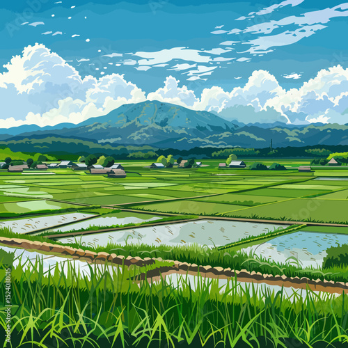 Illustration of a rice field 