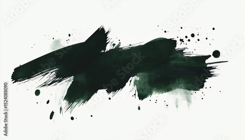 pincelada de tinta verde escura e respingos de pincel verde escuro.