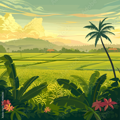 Vector illustration of Rice field 