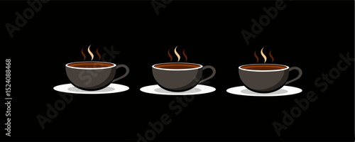 Illustration of a red or reddish orange coffee cup with a cartoon character. This image is very cheerful and inviting, depicting a cheerful and happy cup of coffee, as if ready to brighten up the day.