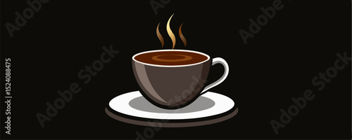 Illustration of a red or reddish orange coffee cup with a cartoon character. This image is very cheerful and inviting, depicting a cheerful and happy cup of coffee, as if ready to brighten up the day.