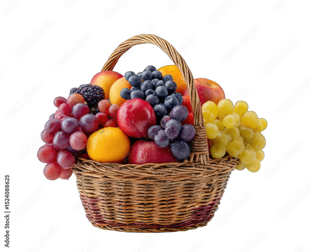 Colorful fruit basket in a woven wicker basket Colorful fruit basket in a woven wicker basket