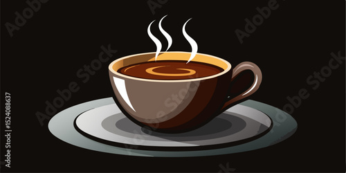 Illustration of a red or reddish orange coffee cup with a cartoon character. This image is very cheerful and inviting, depicting a cheerful and happy cup of coffee, as if ready to brighten up the day.