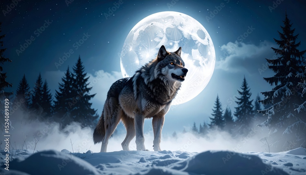 Naklejka premium Mighty werewolf, Halloween horror scene background