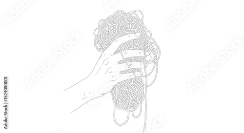 Hand Holding a Tangled Mess of Strings