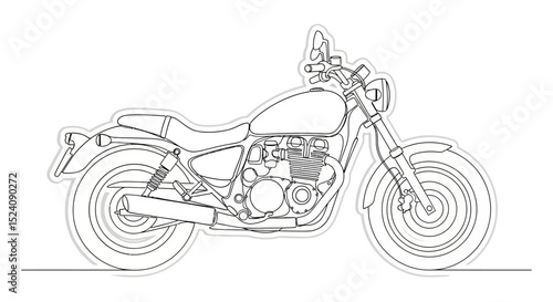 Line Art Illustration of a Classic Cruiser Motorcycle