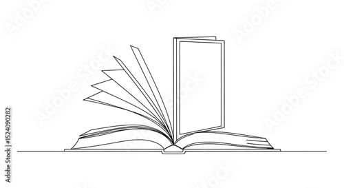 Line Art Illustration of an Open Book with Pages