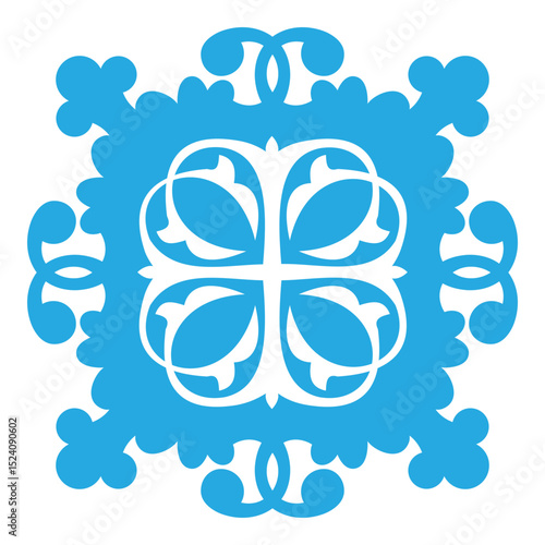 Floral Mosaic in Blue, Ornate Tile Pattern