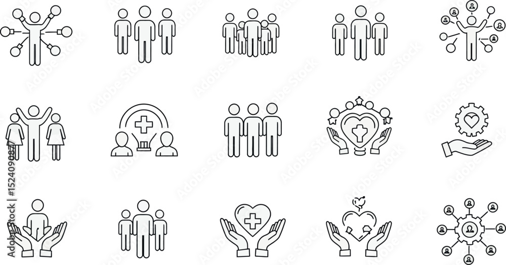 custom made wallpaper toronto digitalOutline icons representing community support and teamwork concepts vector illustration