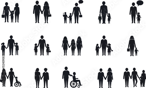 Silhouettes of diverse family and friend interactions vector illustration