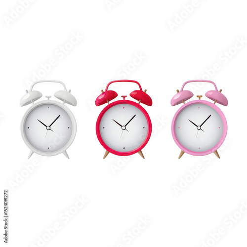 Classic Alarm Clocks in Various Colors with White Faces and Distinctive Bells for Home Decor and Time Management