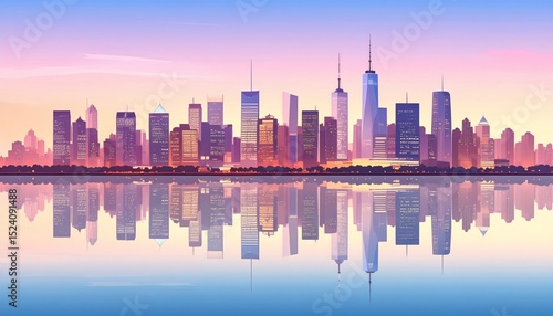 Wallpaper Mural Serene Cityscape: New York's Skyline Reflected in Calm Waters at Dawn Torontodigital.ca
