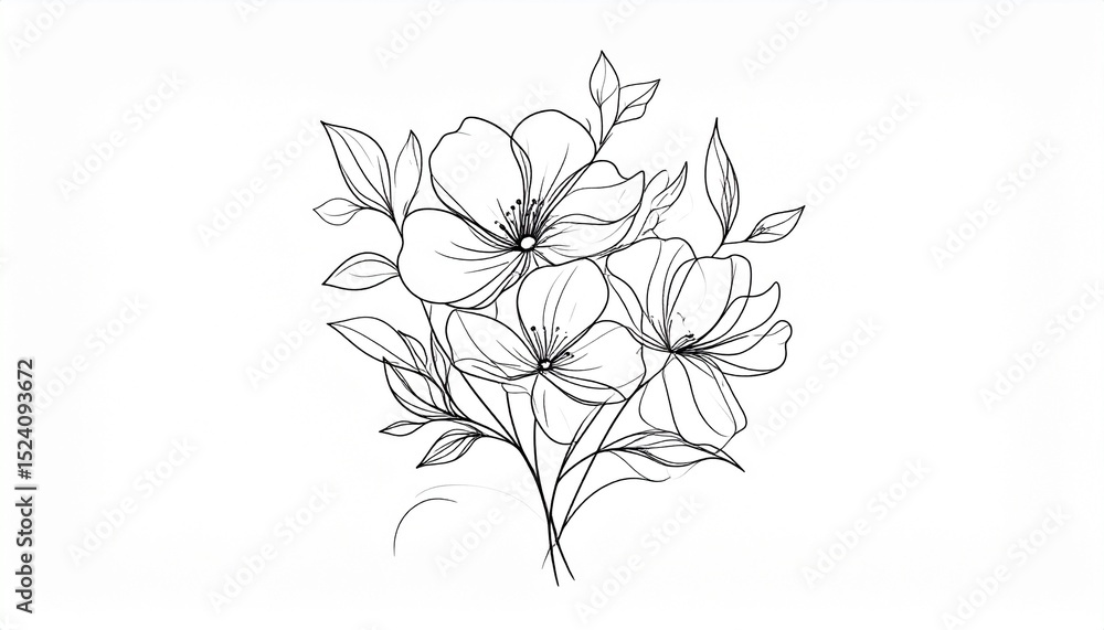 custom made wallpaper toronto digitalFloral Abstract Line Art Composition in Black and White