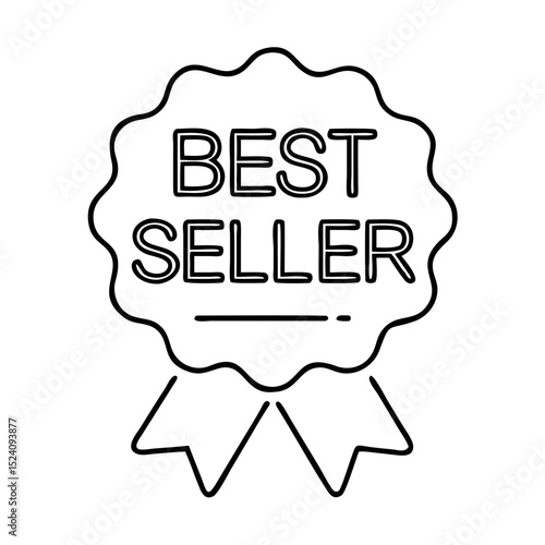 Best seller badge icon design element. Simple best seller label with ribbon for online shop. Best seller award graphic for e-commerce website design or housewarming promotion.