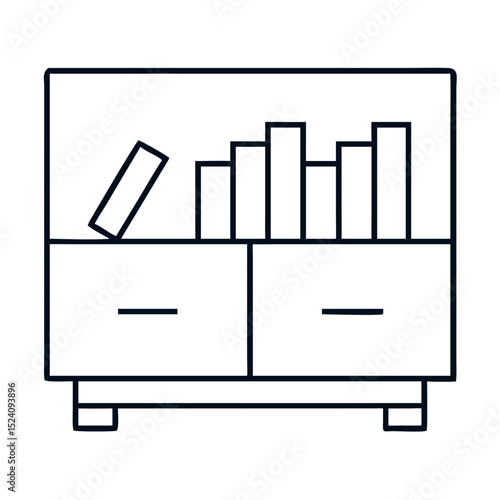 Stylish bookshelf setup for home decor. Bookshelf design with books and drawers provides ample storage space. This modern bookshelf setup is perfect for housewarming gifts or online e-commerce.
