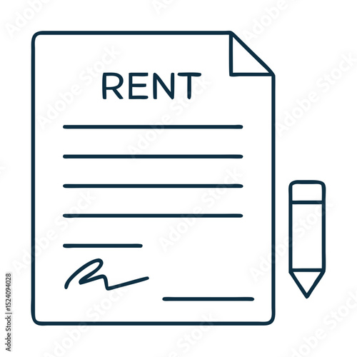 Rent agreement form with signature and pencil. Lease contract document ready for signing.  Housewarming or new apartment rental agreement.
