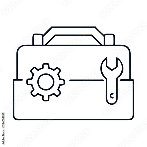 Handy toolbox with gear and wrench.  Tools for home repair and maintenance.  Simple toolbox icon for housewarming gift or e-commerce website.