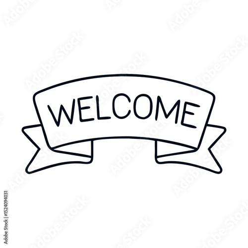 Simple welcome banner with elegant ribbon design.  Housewarming party announcement with stylish welcome ribbon.  Perfect welcome banner for online shop or housewarming invitation.
