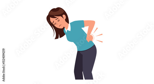 Woman experiencing lower back pain, holding her back in discomfort