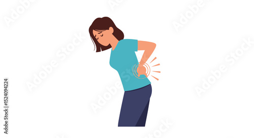 Woman experiencing lower back pain with radiating pain illustration.