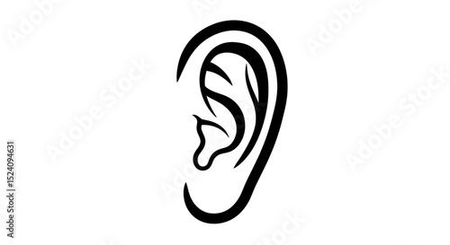 Stylized Black and White Illustration of a Human Ear