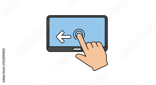 Tablet with Back Arrow and Hand Touching Screen Illustration