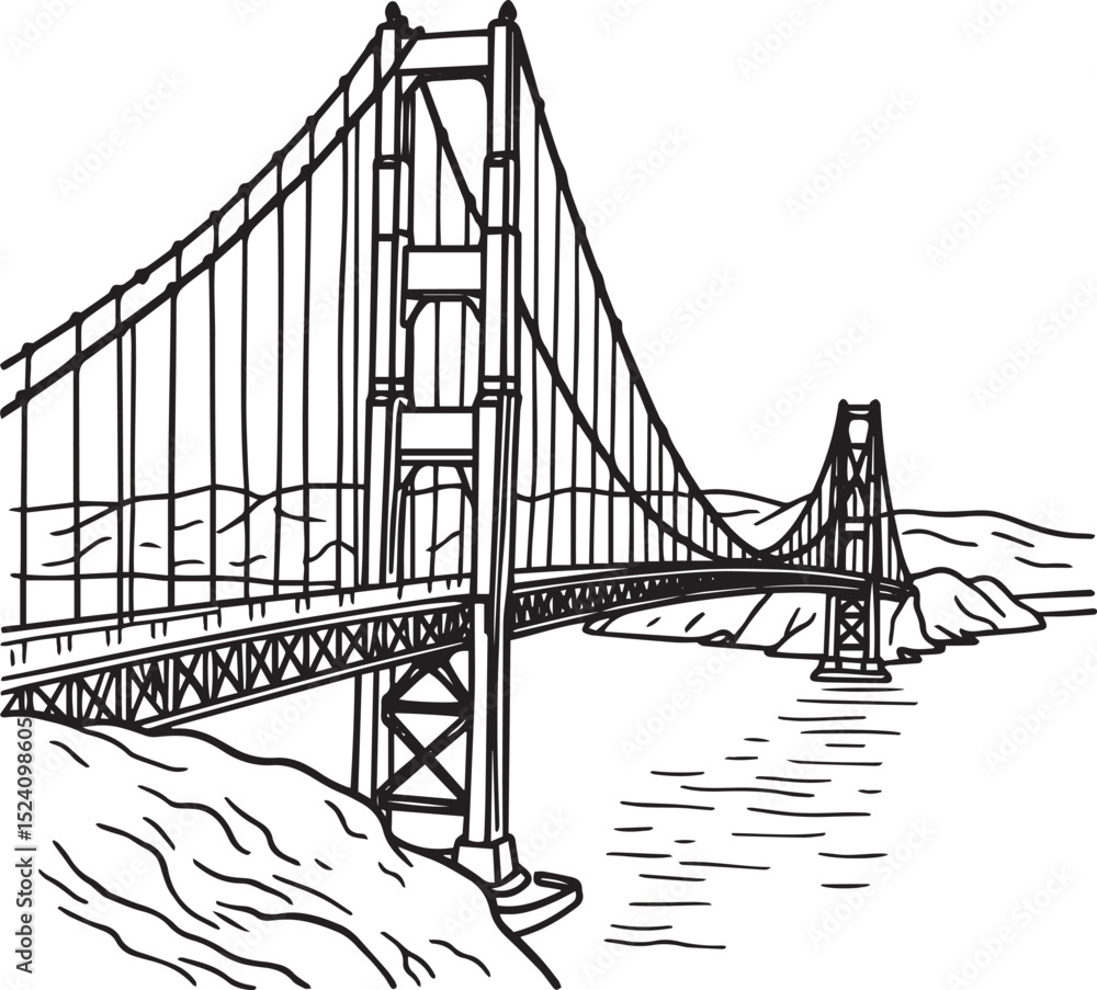 Fototapeta premium Golden Gate Bridge vector line art illustrations on white background
