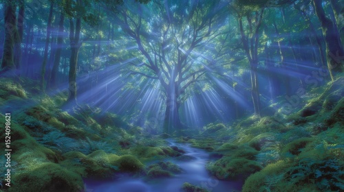 Enchanted Forest  Sunbeams  Moss  Stream  Trees  Nature