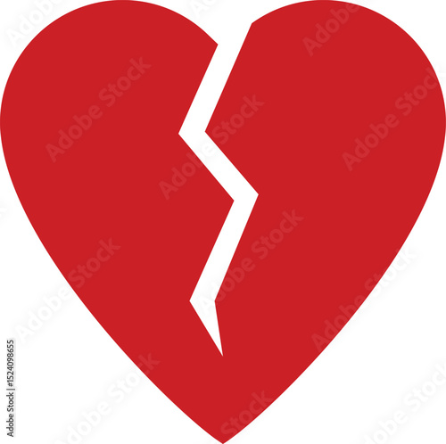 Red broken heart. Broken heart. Heartbreak, broken heart or divorce flat icon for apps and websites. Pain or separation