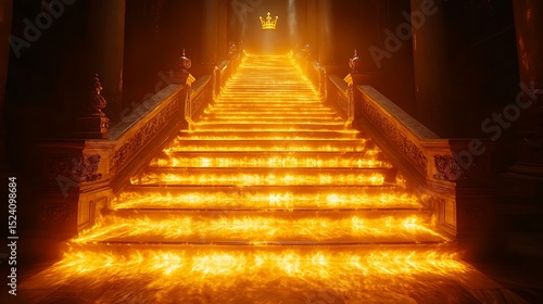 Fiery Stairs Leading to Glowing Golden Crown High Resolution Picture
