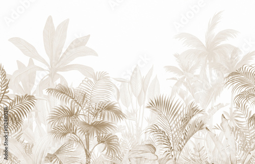 Foto Retro Nature Wall Mural: Sepia Tone Leaves & Palm Trees Background Design