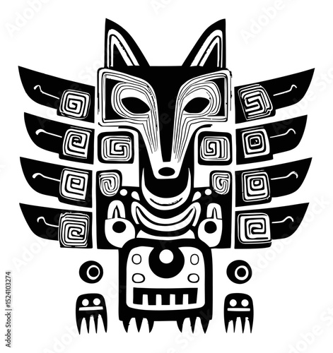 Intricate Black and White Engraving of a Stylized Mythical Animal Design