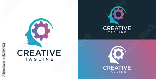 Human head mind and technology logo design