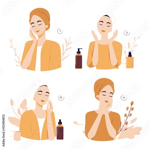 Illustrated Guide to Daily Skincare Routine with Natural Cosmetic Products