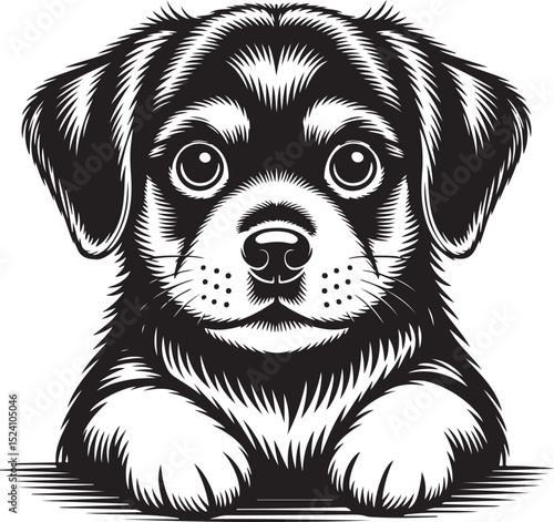 Adorable Puppy Illustration Black and White Vector Art of a Cute Dog