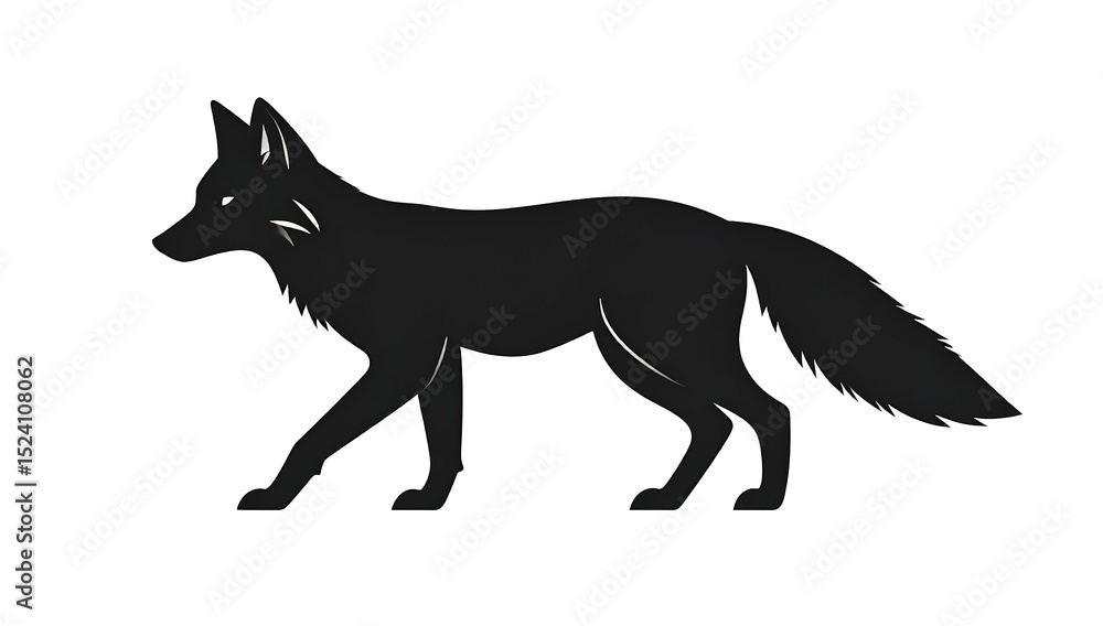 Elegant fox silhouette in bold black, high-resolution icon on white and clear transparent background Elegant fox silhouette in bold black, high-resolution icon on white and clear transparent background
