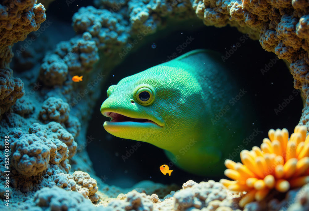 Fototapeta premium Colorful fish peeks out from a vibrant coral reef underwater scene