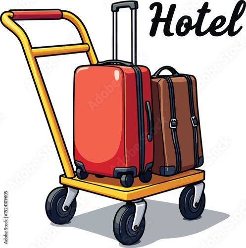 Hotel luggage cart with suitcases illustration