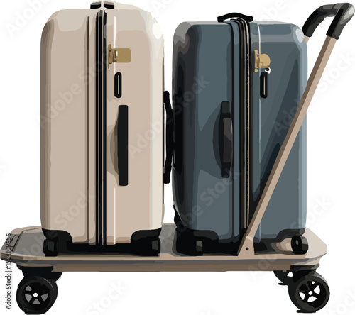Two suitcases on a rolling luggage cart