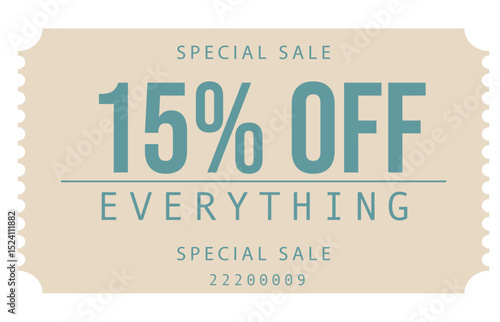 Ticket 15% off, Ticket design template., admit one ticket, illustration of a ticket	