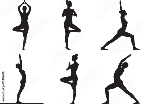 Yoga Pose Silhouettes Showcasing Balance, Flexibility, and Meditation