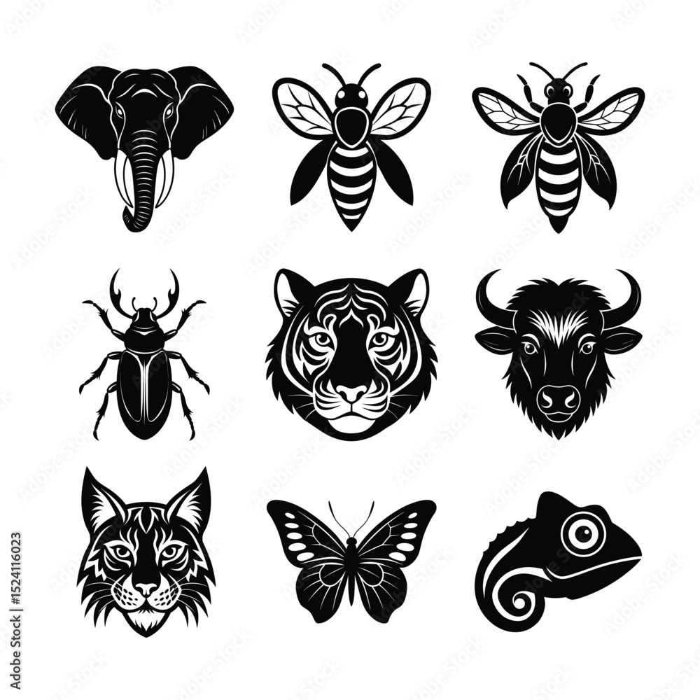 Fototapeta premium Set of animal vector Silhouette illustration