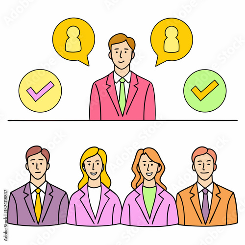 Team Leader Selecting Candidates for a Job Interview Choosing the Best Applicants Human Resources and Recruitment Process Vector Illustration Flat Design
